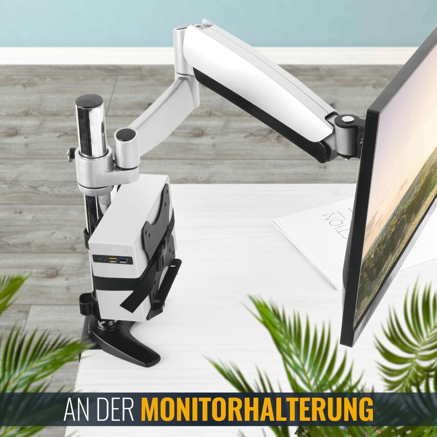 RICOO Universal Mini PC Mount (TRH-01) for VESA, Wall & Under-Desk (Adjustable Steel Holder for Thin Clients & Intel NUC (17–70 mm) up to 5 kg – Incl. Safety Strap)