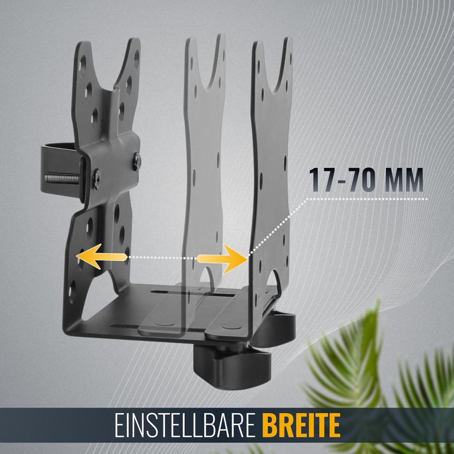 RICOO Universal Mini PC Mount (TRH-01) for VESA, Wall & Under-Desk (Adjustable Steel Holder for Thin Clients & Intel NUC (17–70 mm) up to 5 kg – Incl. Safety Strap)