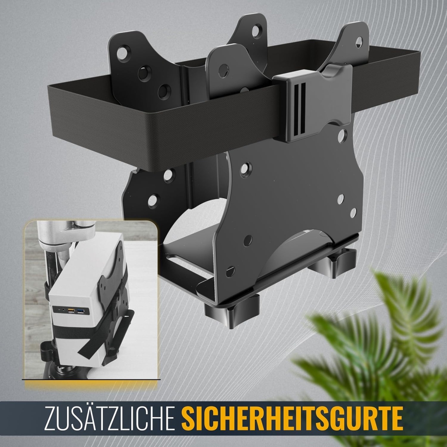 RICOO Universal Mini PC Mount (TRH-01) for VESA, Wall & Under-Desk (Adjustable Steel Holder for Thin Clients & Intel NUC (17–70 mm) up to 5 kg – Incl. Safety Strap)