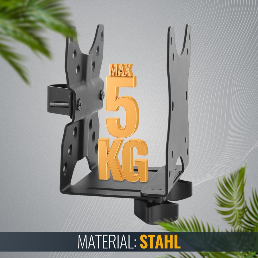 RICOO Universal Mini PC Mount (TRH-01) for VESA, Wall & Under-Desk (Adjustable Steel Holder for Thin Clients & Intel NUC (17–70 mm) up to 5 kg – Incl. Safety Strap)