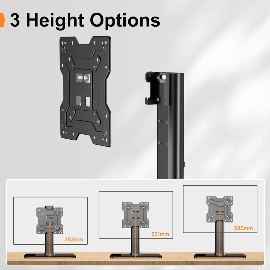 Universal TV & Monitor Stand for 17–43 Inches (Tilt & Height Adjustable) (Elegant Tabletop Stand with Safety Glass Base for Screens up to 40 kg – VESA max. 200x200 mm.)