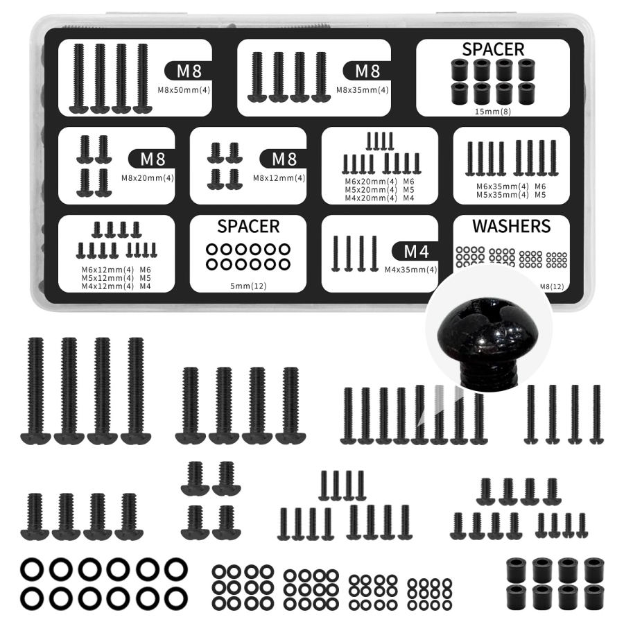 Universal TV Screw Set (120 Pieces) for Wall Mounts & Stands (M4, M5, M6, M8 VESA Screw Assortment incl. Spacers & Washers for TVs up to 80 Inches)