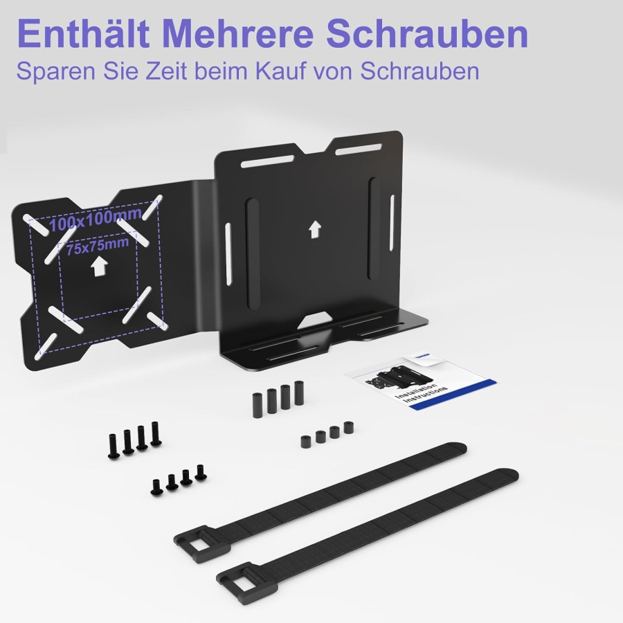 Universal VESA Mount for Mini PC, Modem & Thin Client (Dell, HP, Lenovo) (Adjustable Strap Mount for Devices up to 50 cm Circumference – Mount on Monitor Arm or Back)