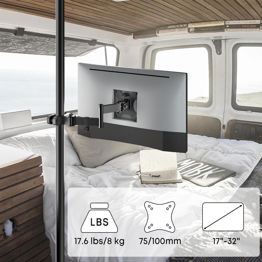 Universal VESA Pole Mount for 17-32 Inch Screens (Ø 28-60 mm) (Flexible Articulating Arm for Expansion – Up to 8 kg Load, Tilt, Swivel & 360° Rotatable.)