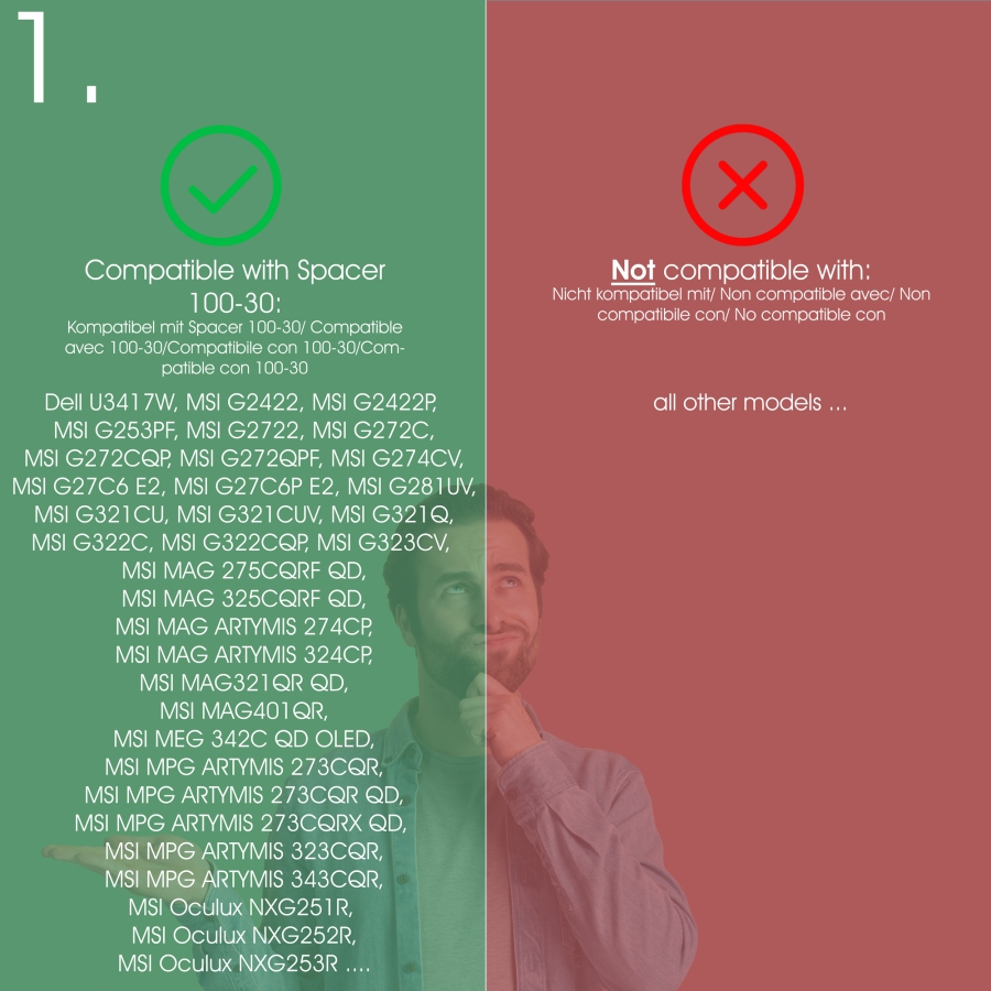 VESA Spacer 100x100mm - 30mm Distance - incl. Screws - compatible with many Monitors