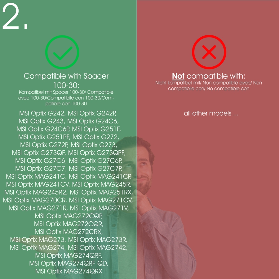 VESA Spacer 100x100mm - 30mm Distance - incl. Screws - compatible with many Monitors