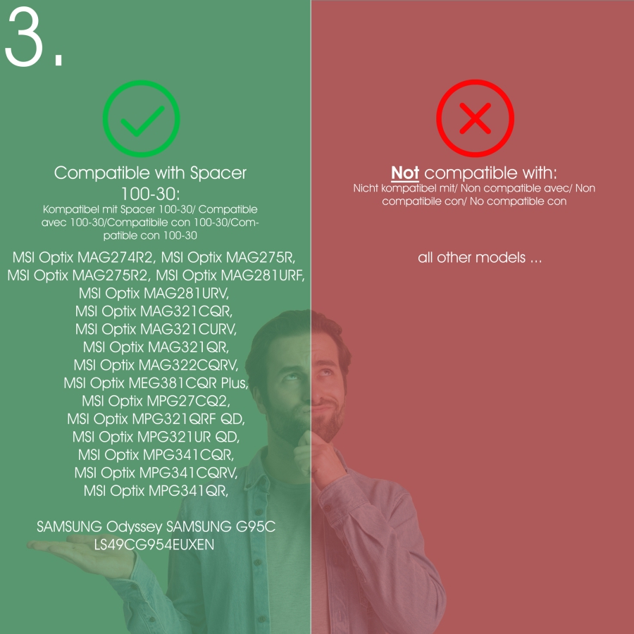 VESA Spacer 100x100mm - 30mm Distance - incl. Screws - compatible with many Monitors