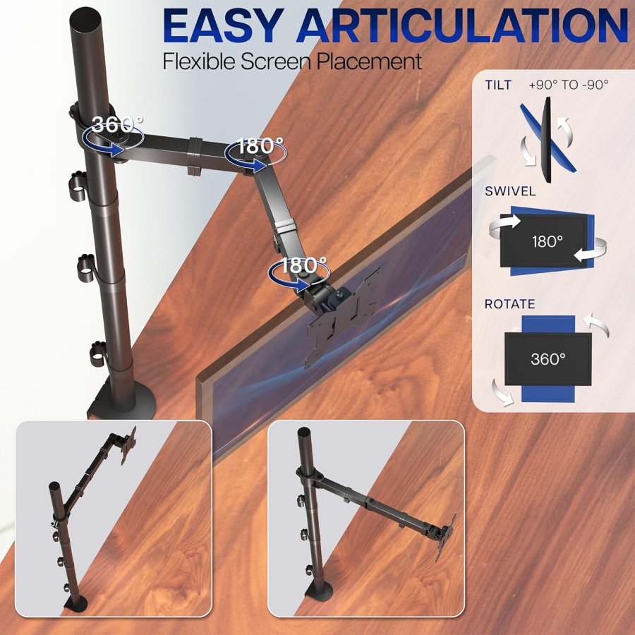 VIVO Monitor Arm 13–32" | 99 cm Pole (Ergonomic Solution for Sit-Stand Workstations: 1010 mm Pole for Flexible Height Adjustment up to 10 kg)