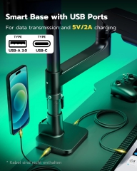 ARES WING Monitor Mount 2 Monitors for 17-49 inch Monitors, Gas Spring and USB A/C Port, Height Adjustable, up to 20kg/Arm, VESA 75 & 100