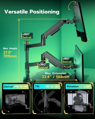 ARES WING Monitor Mount 2 Monitors for 17-49 inch Monitors, Gas Spring and USB A/C Port, Height Adjustable, up to 20kg/Arm, VESA 75 & 100