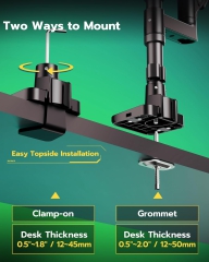 ARES WING monitor mount for 2 monitors on top of each other for 17-49 inch flat & curved screens, dual monitor mount with gas spring and USB A/C port, height adjustable, weight 2-20 kg/arm, VESA 75 & 100