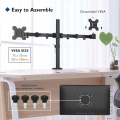 BONTEC Monitor Mount 2 Monitors for 13-27 Inch Flat & Curved Screens, Monitor Table Mount Height Adjustable, Tiltable, Swivel, Rotatable, 10 kg per Arm, VESA 75x75 / 100x100, Black
