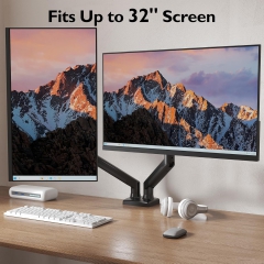 BONTEC Monitor Mount 2 Monitors for 13-32 inch Screens, Ergonomic Gas Spring Arm Stand Holds 3-9 kg with Cable Management, Tiltable, Swivel, Rotatable, VESA 75/100 mm