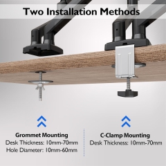 BONTEC Monitor Mount 2 Monitors for 13-32 inch Screens, Ergonomic Gas Spring Arm Stand Holds 3-9 kg with Cable Management, Tiltable, Swivel, Rotatable, VESA 75/100 mm