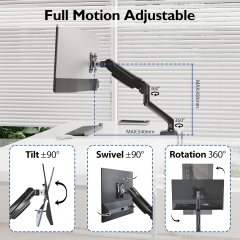 BONTEC monitor mount for 13-32 inch screens Holds 3-9 kg, gas pressure spring arm, tiltable, swivel, rotatable, ergonomic screen mount 1 monitor with cable management, VESA 75/100 mm