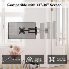 BONTEC PC Monitor Wall Mount TV Wall Mount Swivel/Tilt for 13-30 inch Plasma Curved Monitor & TV, VESA 75x75/100x100mm, up to 15kg, incl. spirit level
