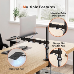 Redbat monitor arm with ventilated laptop tray, fully adjustable for 13 to 32 inch LCD LED screens & up to 16 inch notebooks, 2 mounting options, tilt, swivel & rotate