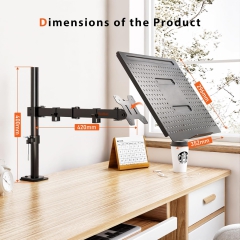Redbat monitor arm with ventilated laptop tray, fully adjustable for 13 to 32 inch LCD LED screens & up to 16 inch notebooks, 2 mounting options, tilt, swivel & rotate
